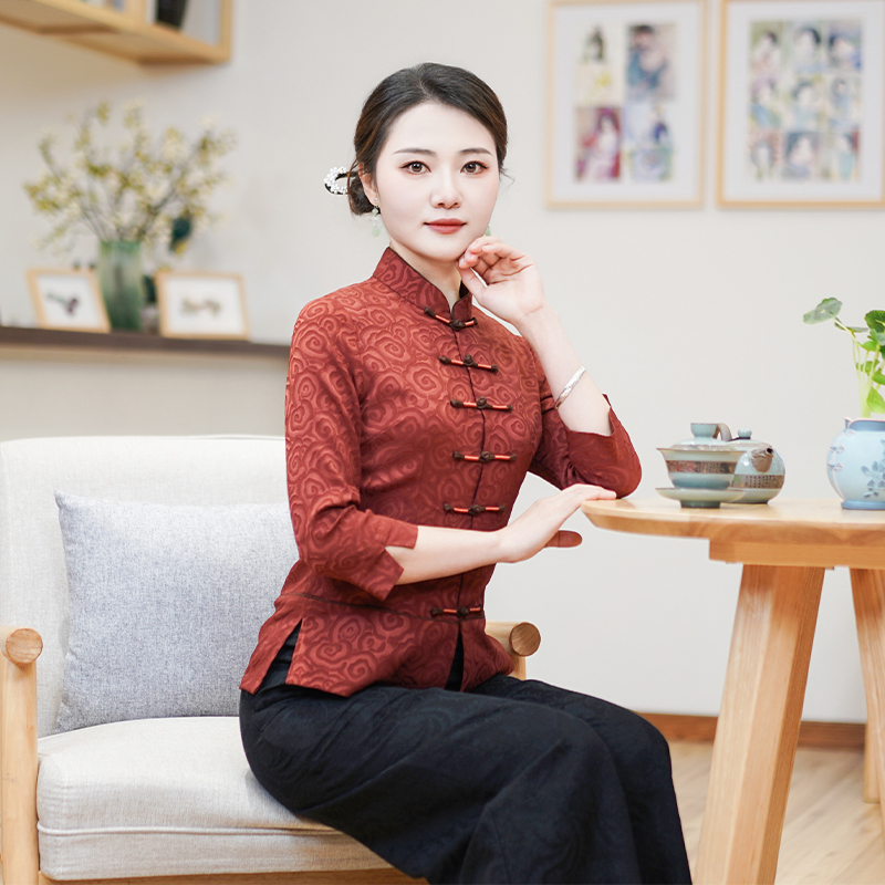 筠雅改良半身旗袍唐装上衣女2025年新款年轻中式盘扣居士服24J120