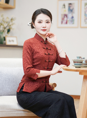 筠雅改良半身旗袍唐装上衣女2026年新款年轻中式盘扣居士服24J120