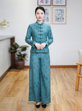 筠雅秋季新款修腰显瘦新中式套装女复古减龄气质两件套套装24J307