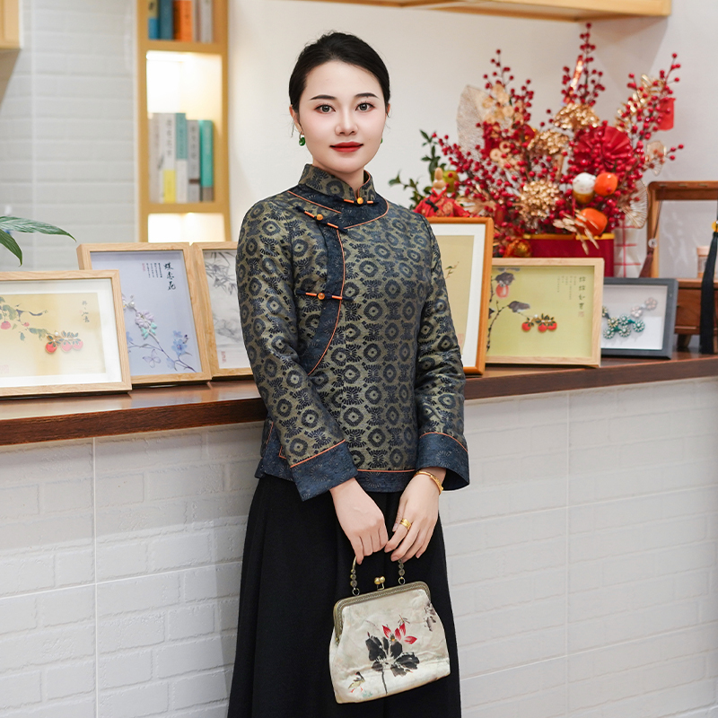 筠雅中国风冬季唐装新款旗袍小袄夹棉加厚保暖斜襟盘扣棉衣26J020