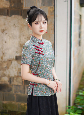 筠雅夏季新款经典新中式国风上衣民国复古改良唐装短袖女装25J162