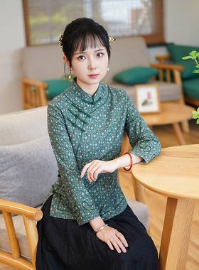 筠雅秋季新款中国风上衣复古显瘦旗袍式上衣气质唐装上衣女24J281