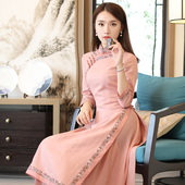 筠雅粉色奥黛旗袍中国风年轻款 高端气质2026年中国风连衣裙女装