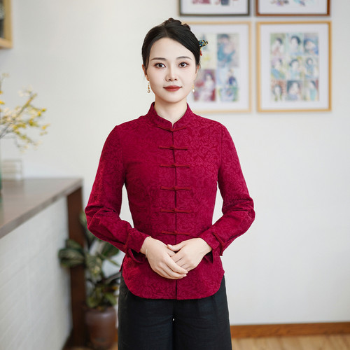 筠雅秋季新款中式盘扣上衣收腰显瘦减龄唐装国风新中式女装24J303