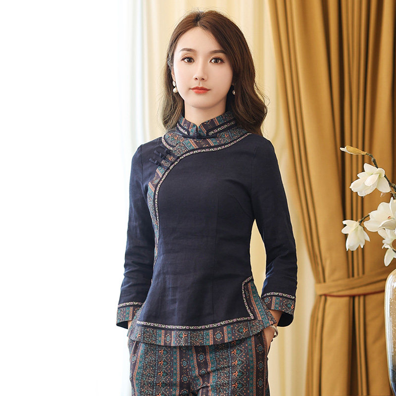 筠雅女中国风2025年新款春秋长袖素衣茶服中式