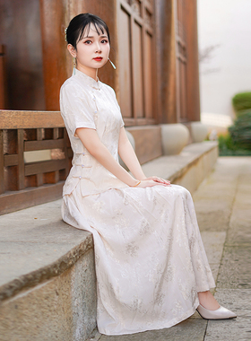 筠雅夏季新款修身显瘦中国风套装复古温婉减龄气质两件套女25J136