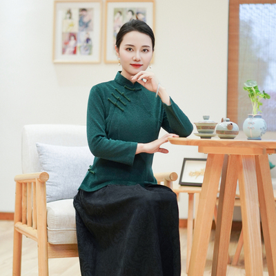筠雅秋冬新款复古显瘦旗袍式上衣新中式时尚气质唐装上衣女24J437