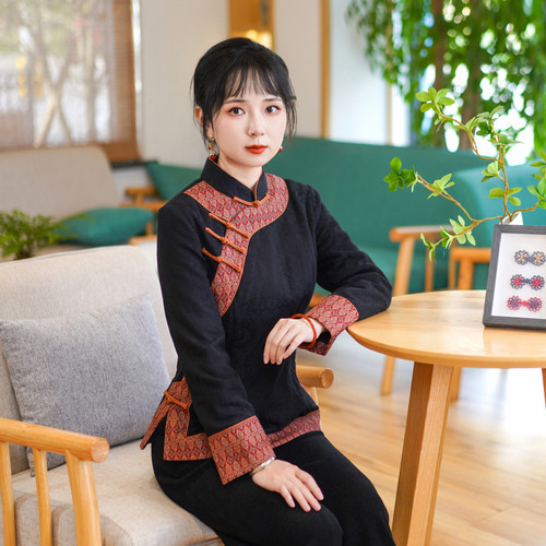 筠雅唐装女冬棉袄加厚保暖旗袍棉衣改良茶服女秋冬中式女装24J363