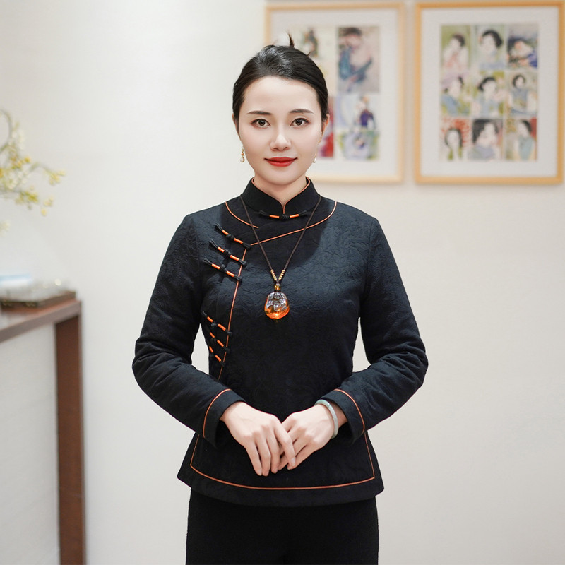 筠雅冬季新款唐装加厚旗袍小棉袄中国风年轻款夹棉保暖棉衣24J438
