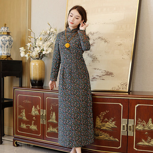 筠雅改良棉旗袍冬款加厚长款2022年新款棉衣复古夹棉民国风女装冬