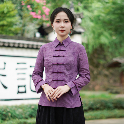 筠雅秋季新款气质显瘦新中式国风上衣民国复古唐装长袖上衣25J320