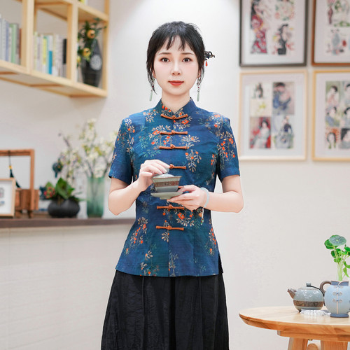 筠雅夏季新款中国风古典唐装上衣女修身显瘦夏日新中式穿搭24J201