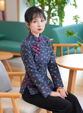 筠雅冬季新款唐装加厚旗袍小棉袄中国风夹棉保暖棉衣外套女24J361