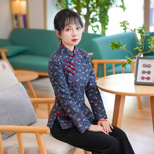 筠雅冬季新款唐装加厚旗袍小棉袄中国风夹棉保暖棉衣外套女24J361