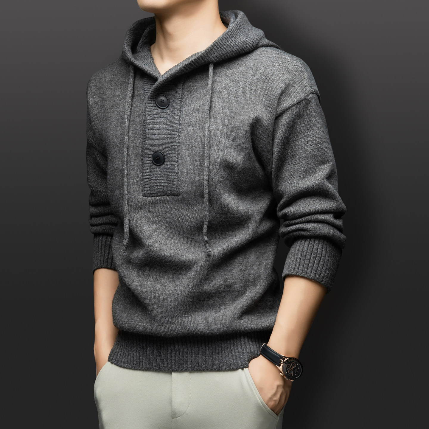 （含羊毛）卫衣外套男士复古个性连帽套头秋冬款加厚简约商务休闲