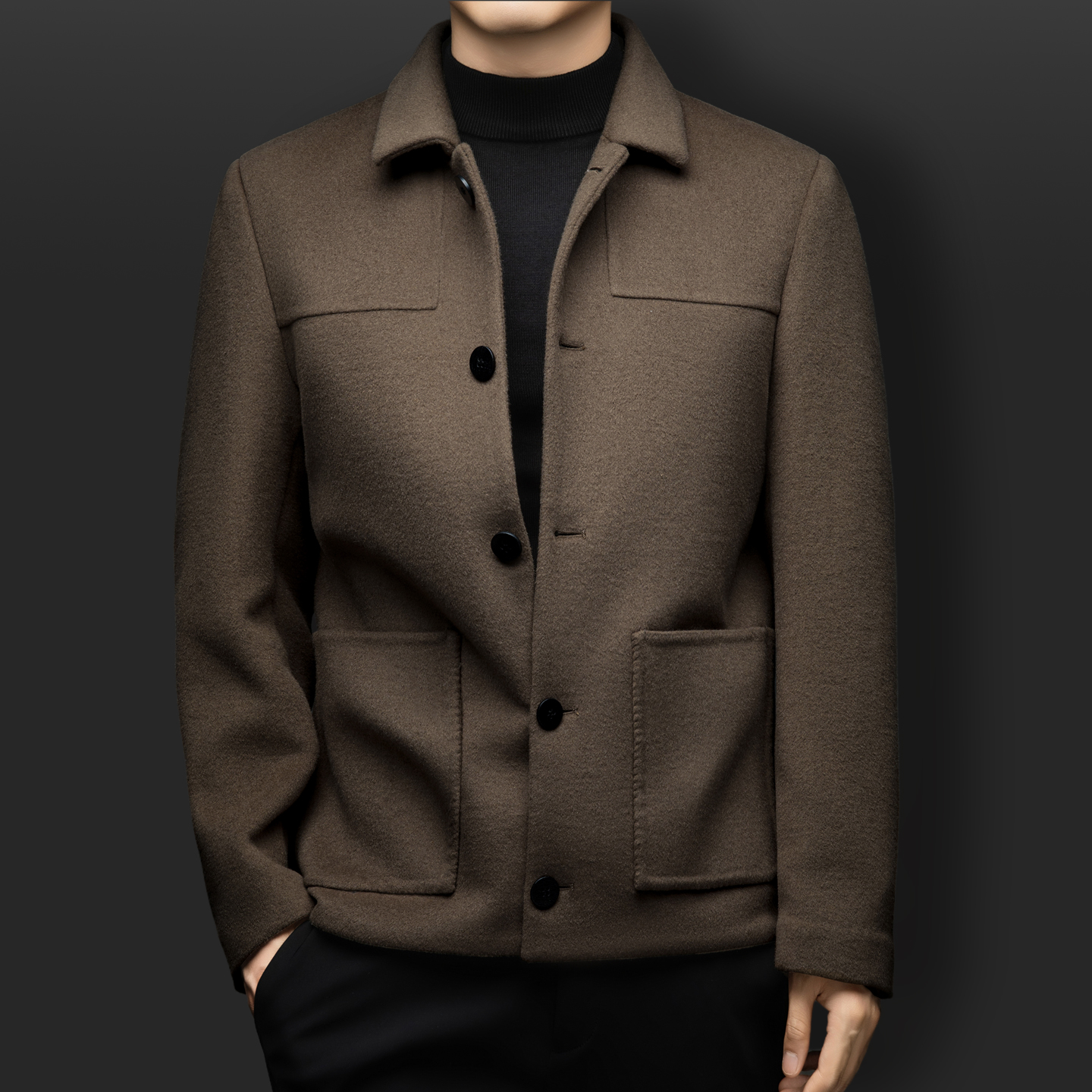 羊毛毛呢男冬季夹克翻领开衫外套