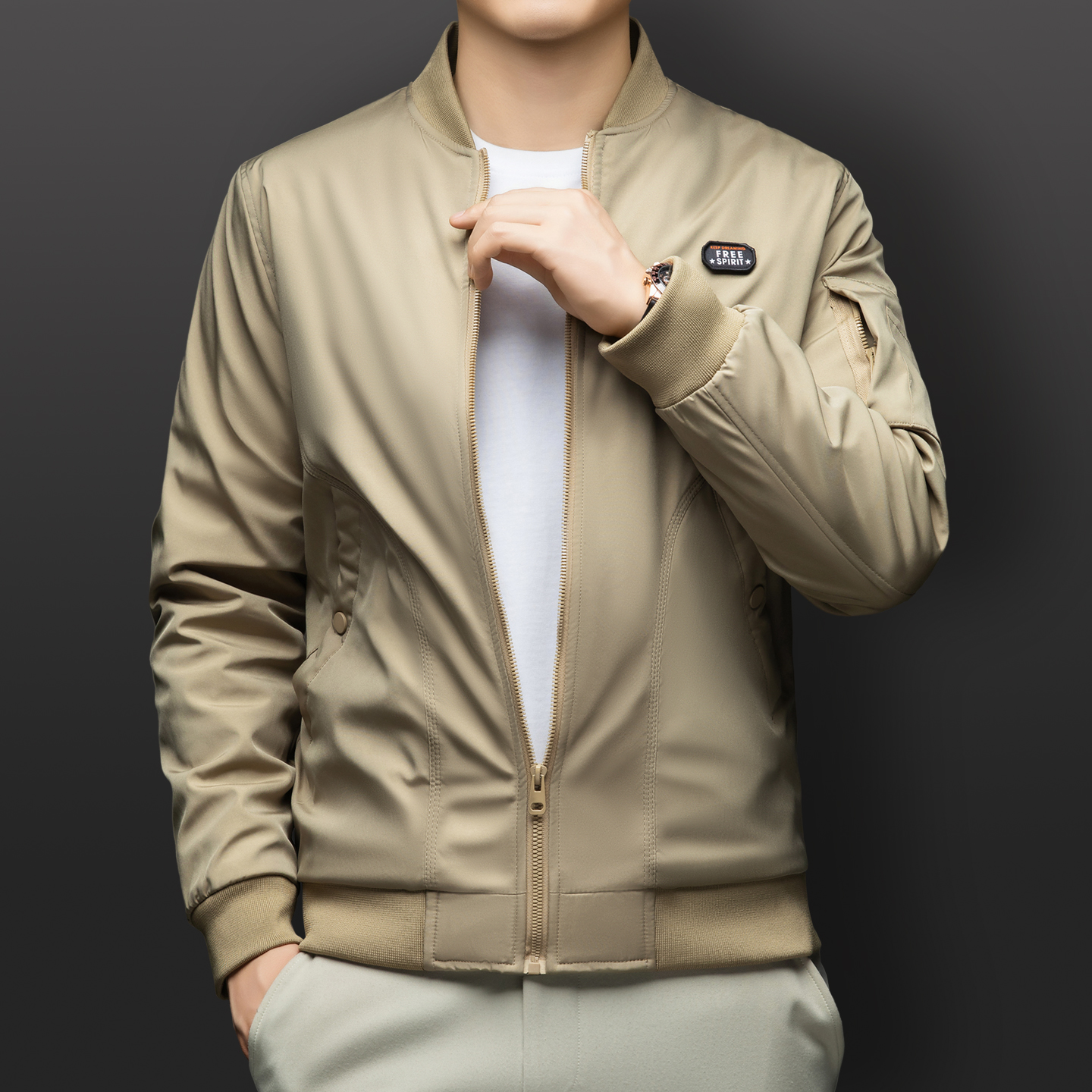 含桑蚕丝）夹克男加棉棒球领外套