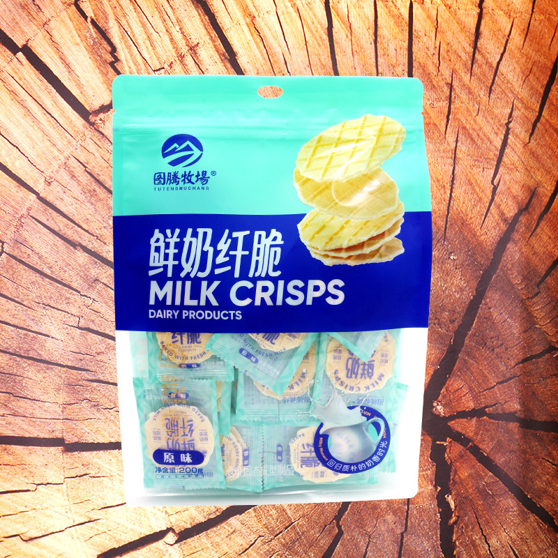 鲜奶纤脆内蒙古烤奶皮鲜奶脆片儿童休闲零食图腾牧场脆皮200g