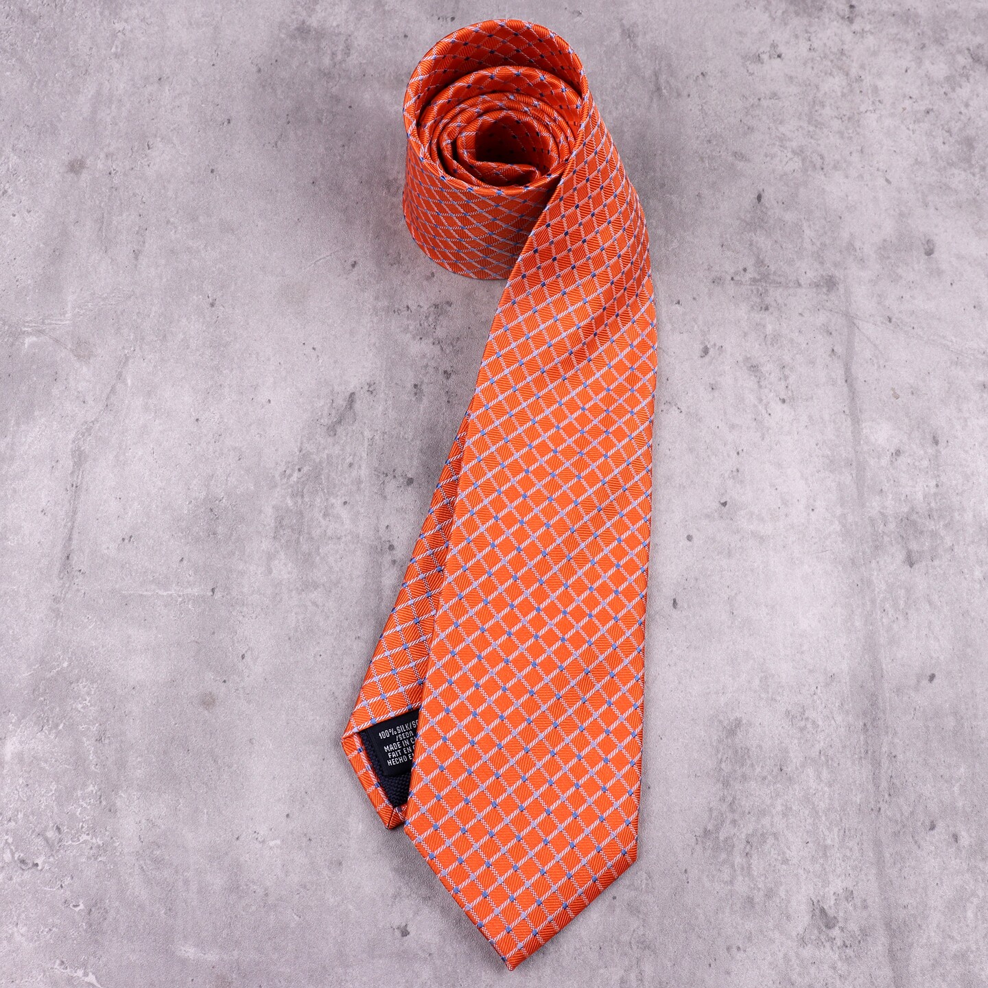 尖货美国真丝提花领带7.5CM男士商务正装时髦桑蚕丝刺绣橙色格子