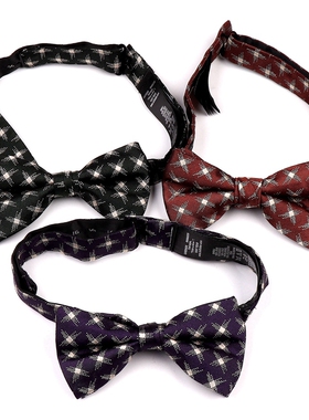 尖货出口英国真丝领结男士商务正装晚宴紫色墨绿格子3色