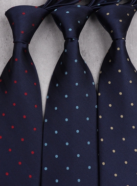 75美金美国大牌真丝提花领带男士8CM商务正装上班公务员深蓝圆点