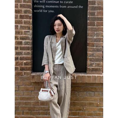 BUWANJUST【炎夏隐贵】高定老钱极简落肩麻西装上衣+裤子BW071