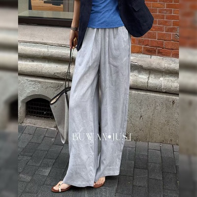 BUWANJUST高定满分亚麻半松紧可调节舒适透气阔腿裤 B1711