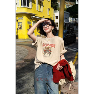 BUWANJUST高品定制慵懒舒适磨毛宽松印花早春T恤B2600