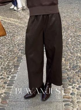 BUWANJUST【气质入骨】PU蛋白皮舒适亲肤橡筋腰头百搭皮裤B2199