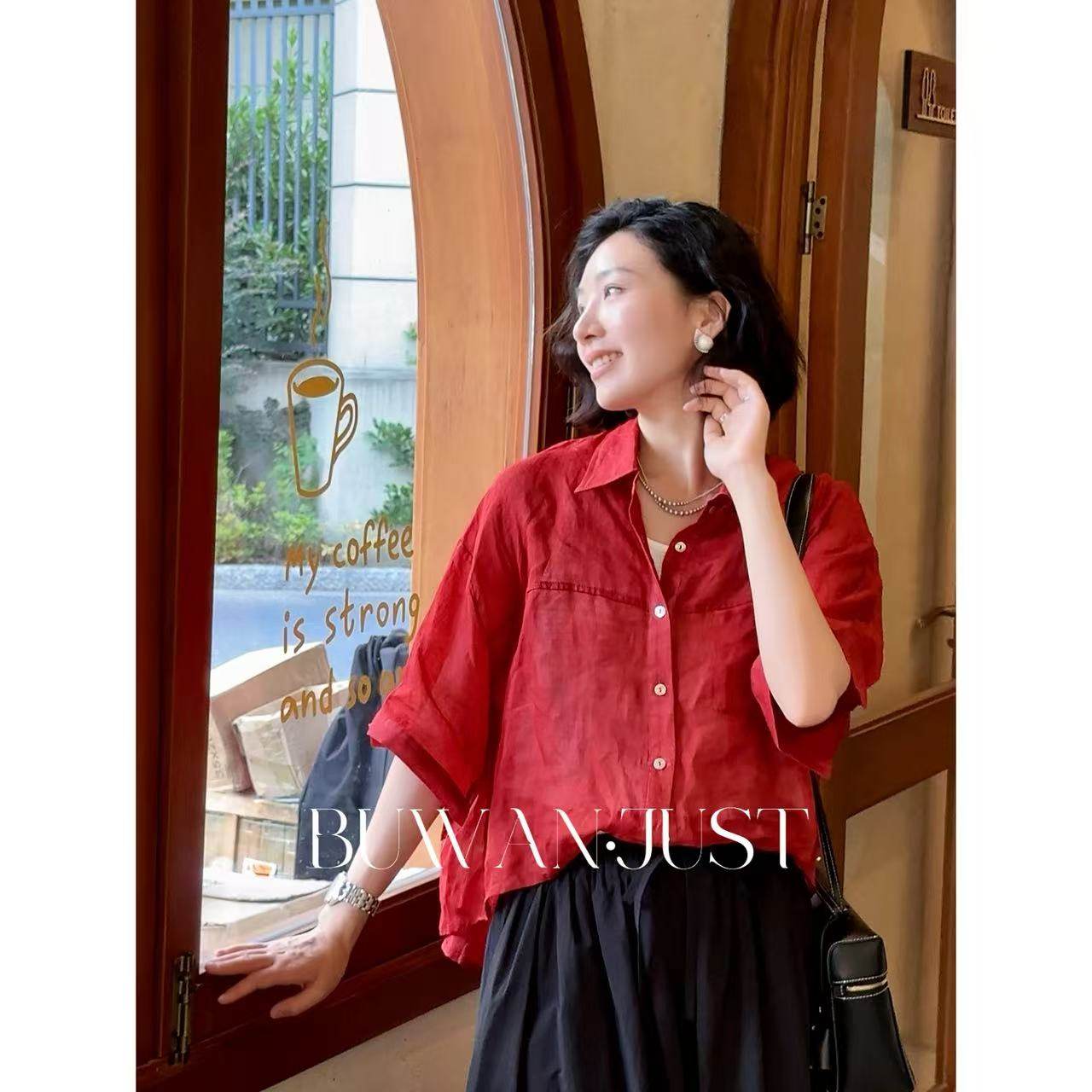 BUWANJUST 高品定制满分苎麻假两件轻透舒适中袖衬衫 B1863,女装/女士精品,衬衫,淘宝优惠券,粉丝福利购,淘宝优惠卷