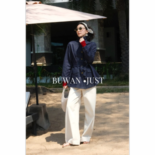 BUWANJUST【晚晚强推】早春新品牛仔格纹微带腰带牛仔外套 B2603