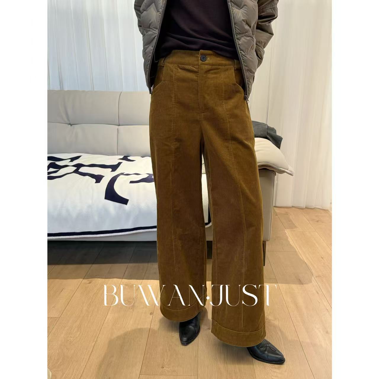 BUWANJUST【复古标杆】精梳棉灯芯绒老钱感后腰松紧直筒裤B2092