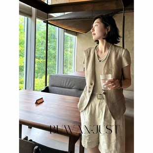 B1638 高品定制亚麻金线小收腰高级感背心 BUWANJUST 金线马甲