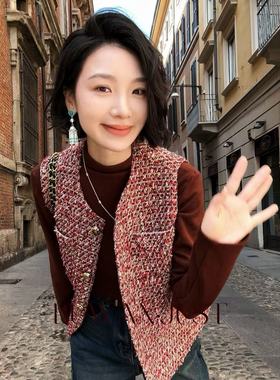 BUWANJUST高品定制羊毛小香风保暖精致感时尚金扣马甲 B2158