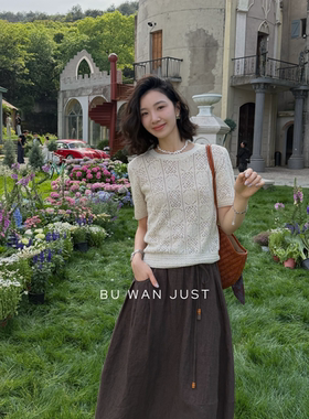 BUWANJUST【小麻花】高定老钱休闲钩花宽松舒适透气短袖T恤ZZ006