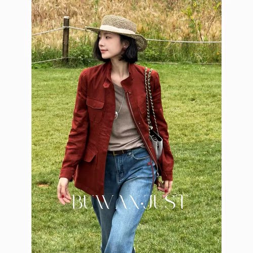 BUWANJUST 高品定制满分亚麻细节满满工装风可收腰拉链外套 B1305