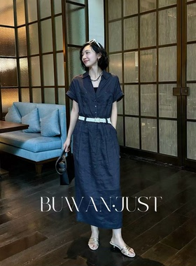 BUWANJUST 【高智优雅】满分亚麻设计感老钱风配腰带连衣裙 B1881