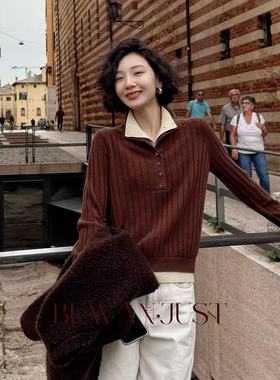 不晚BUWANJUST【来日方长】高品假两件设计感满分绵羊毛毛衣B128