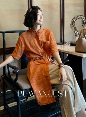 BUWANJUST 高品定制满分亚麻中长款两穿舒适老钱感衬衫裙 B1811