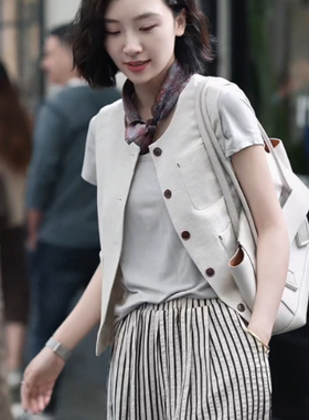 不晚BUWANJUST【沉淀】 高品定制麻料原胚色马甲 B302