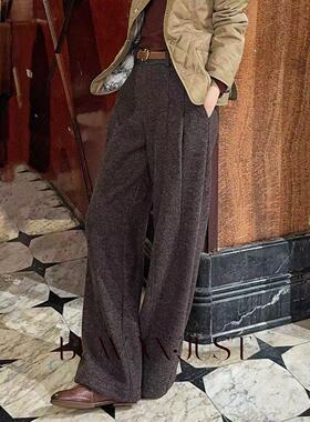 不晚BUWANJUST 加厚加绒立体显瘦剪裁西装腰头保暖羊毛裤 B1061