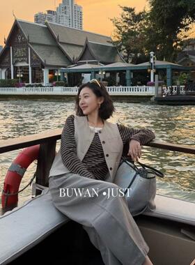 BUWANJUST高定宽松假两件设计感时尚百搭长袖条纹T恤B2622