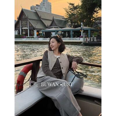 BUWANJUST高定宽松假两件设计感时尚百搭长袖条纹T恤B2622