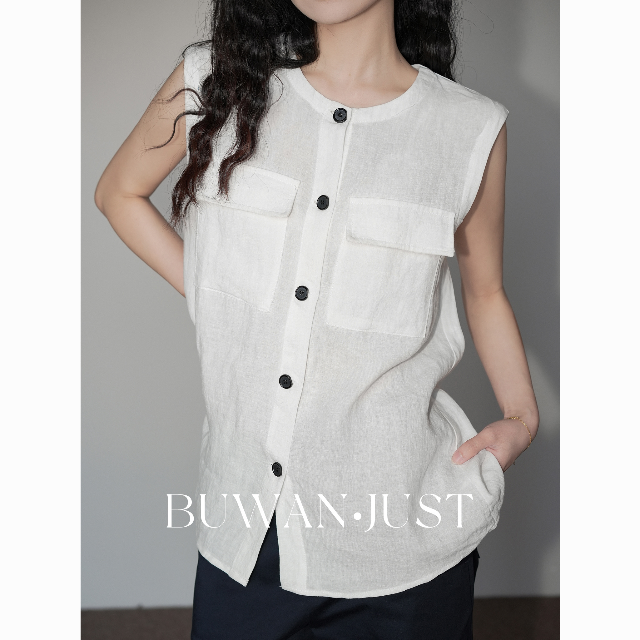 不晚BUWANJUST高品定制满分亚麻舒适慵懒风宽松百搭衬衫B1618