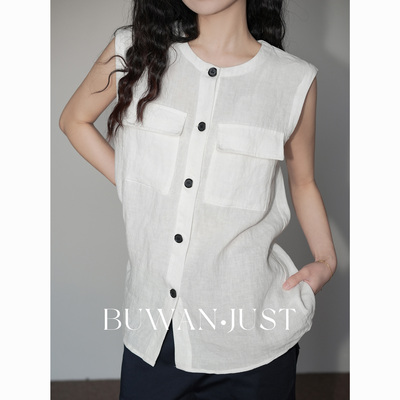 不晚BUWANJUST高品定制满分亚麻舒适慵懒风宽松百搭衬衫B1618
