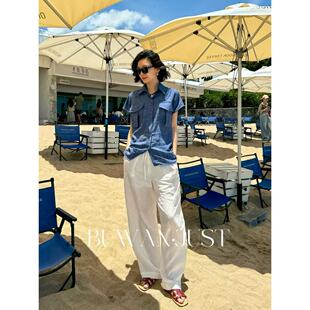 BUWANJUST B1878 高品定制亚麻棉透气爽感风琴褶双口袋廓形衬衫