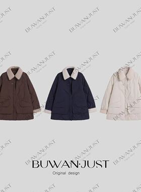BUWANJUST【中长款】高定羊羔毛拼接中长款菱格三防羽绒服B2575