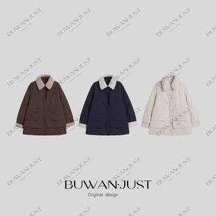 BUWANJUST【中长款】高定羊羔毛拼接中长款菱格三防羽绒服B2575
