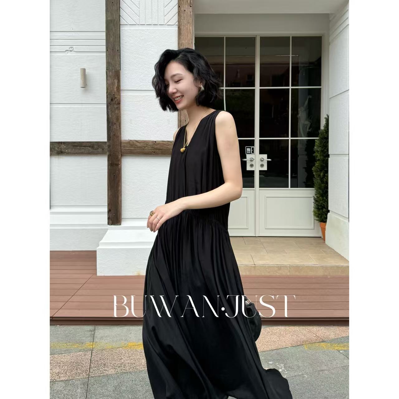 BUWANJUST 高品定制凉感飘逸人丝爽滑高级感极简连衣裙 B1920