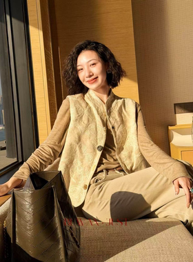 不晚BUWANJUST【国色天香】 高品亚麻提花手工绣精致感马甲B1173